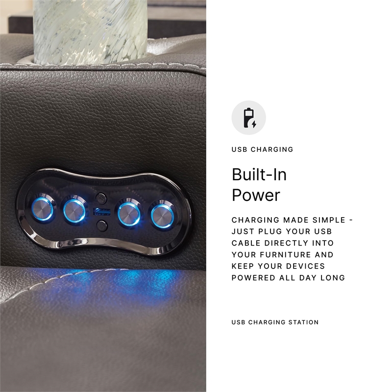 Ashley Furniture Fyne-Dyme Dark Gray Power Reclining Loveseat with Console