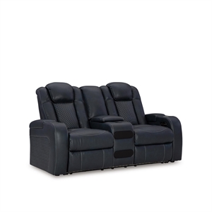 Ashley Furniture Fyne-Dyme Sapphire Power Reclining Loveseat with Console