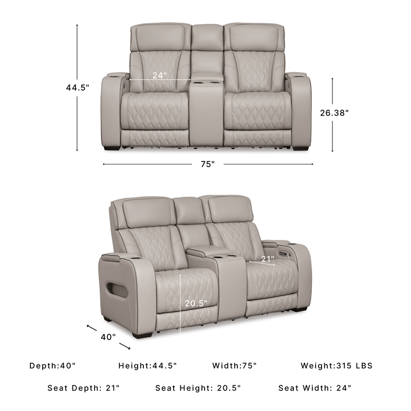 Signature Design by Ashley Boyington Gray Power Reclining Loveseat with Console