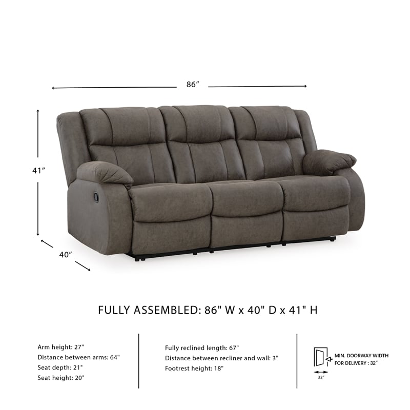 Signature Design by Ashley First Base Gunmetal Reclining Sofa