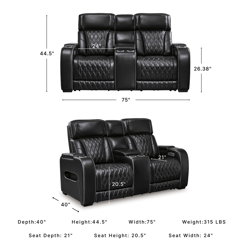Signature Design by Ashley Boyington Black Power Reclining Loveseat with Console