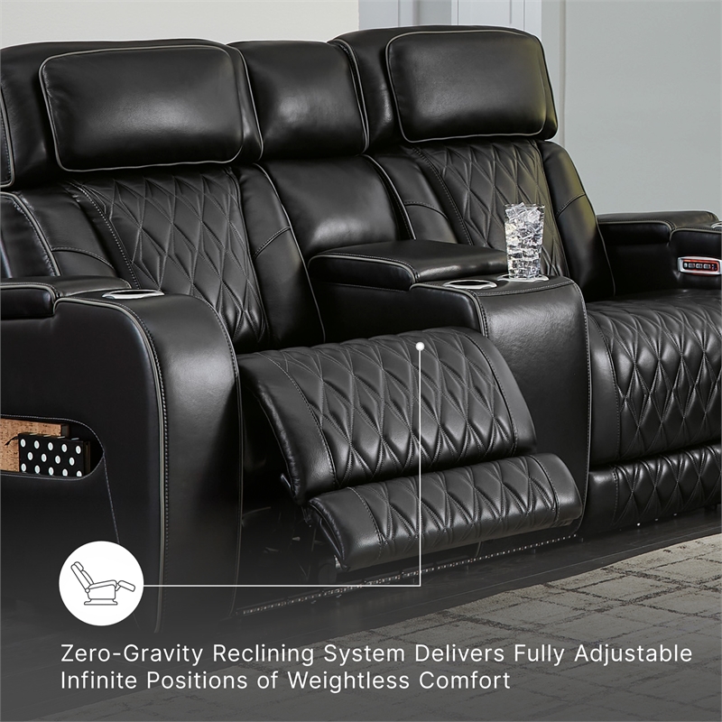 Signature Design by Ashley Boyington Black Power Reclining Loveseat with Console