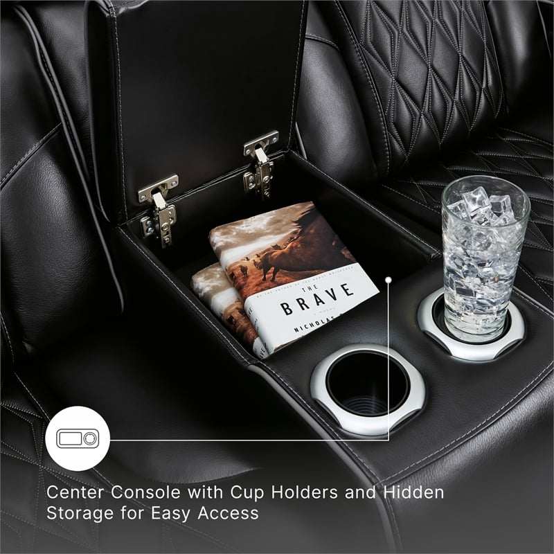 Signature Design by Ashley Boyington Black Power Reclining Loveseat with Console
