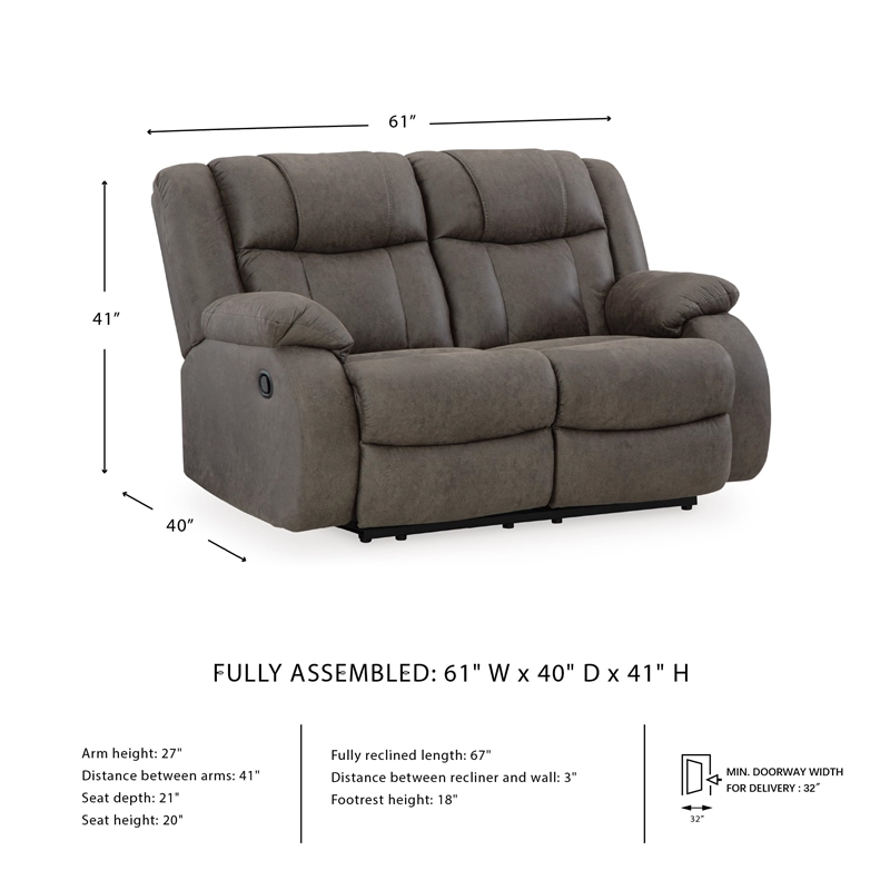 Signature Design by Ashley First Base Gunmetal Reclining Loveseat