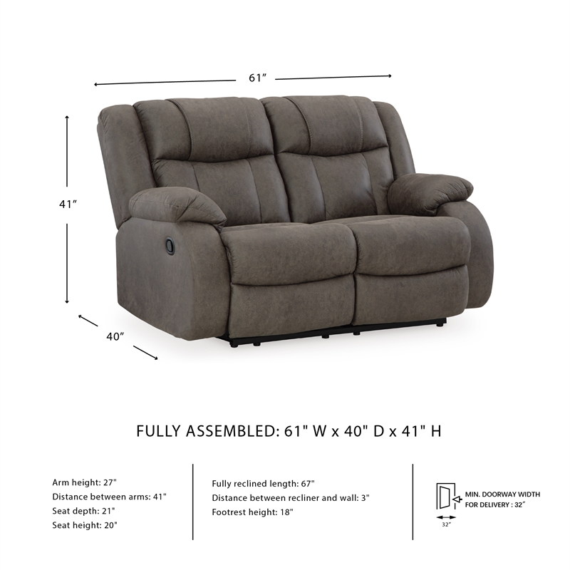 Signature Design by Ashley First Base Gunmetal Reclining Loveseat