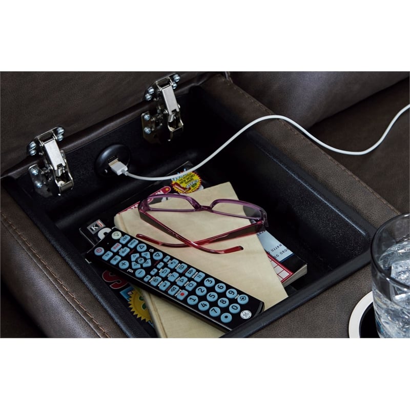 Signature Design by Ashley Lavenhorne Brown Reclining Loveseat with Console