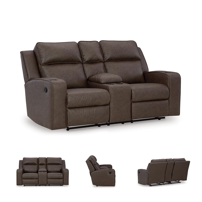 Signature Design by Ashley Lavenhorne Brown Reclining Loveseat with Console