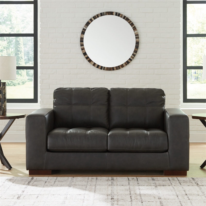 Ashley Furniture Luigi Thunder Loveseat with Exposed Feet and Faux Wood Finish