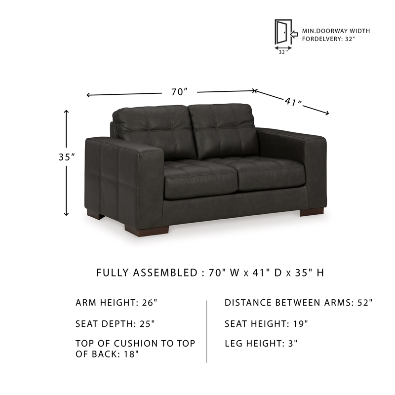 Ashley Furniture Luigi Thunder Loveseat with Exposed Feet and Faux Wood Finish