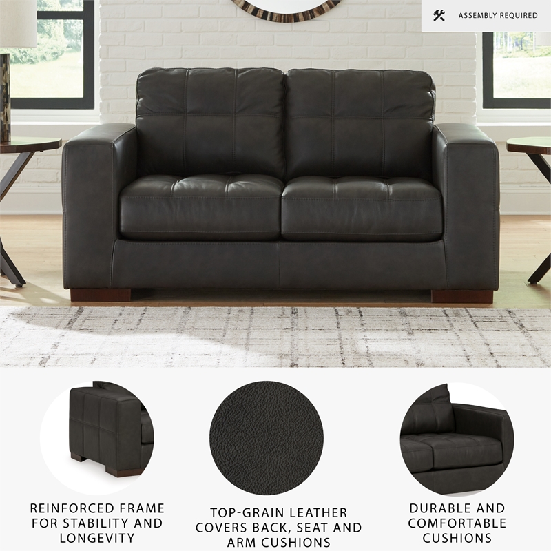 Ashley Furniture Luigi Thunder Loveseat with Exposed Feet and Faux Wood Finish