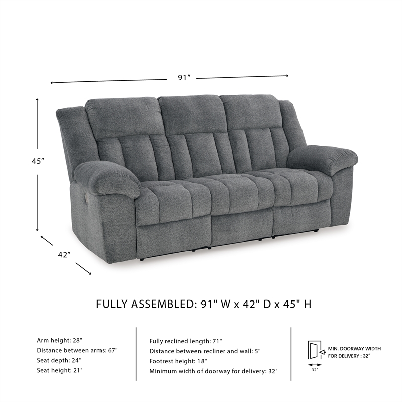 Signature Design by Ashley Tip-Off Slate Power Reclining Sofa
