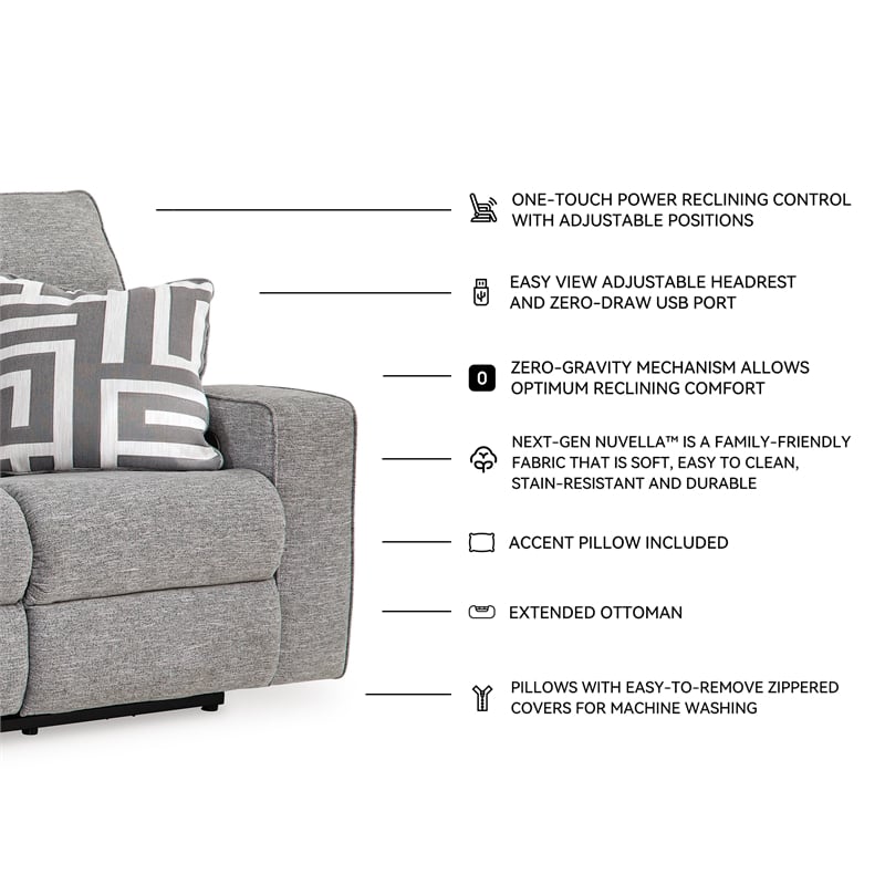 Signature Design by Ashley Biscoe Pewter Power Reclining Sofa