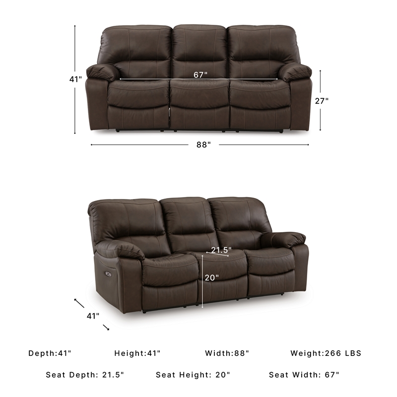 Signature Design by Ashley Leesworth Dark Brown Power Reclining Sofa