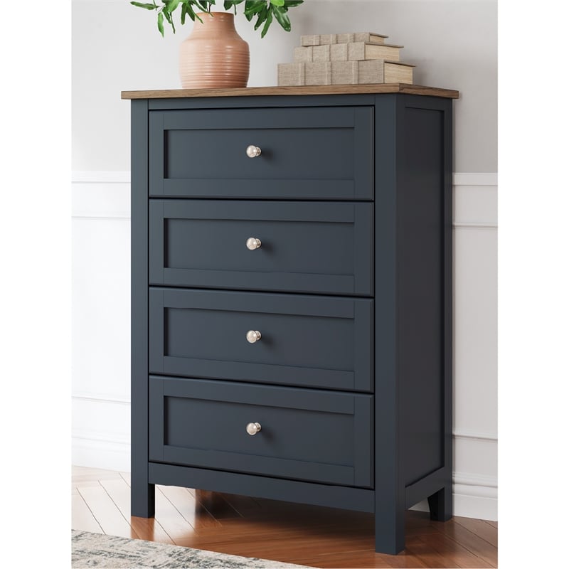 Ashley Furniture Landocken Solid Wood 4-Drawers Bedroom Chest in Dark Slate Blue