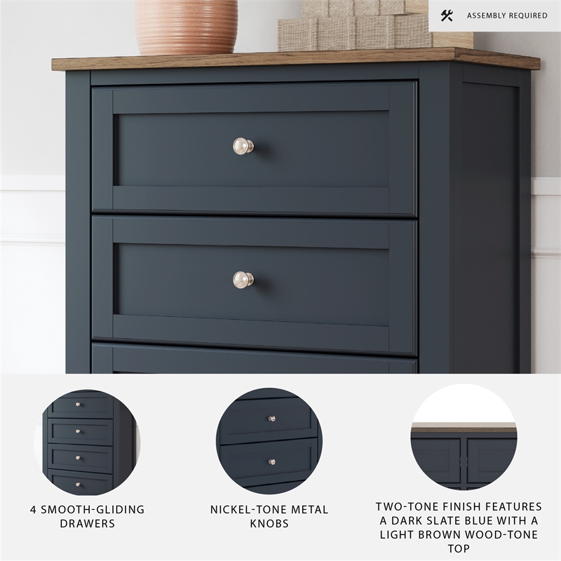 Ashley Furniture Landocken Solid Wood 4-Drawers Bedroom Chest in Dark Slate Blue