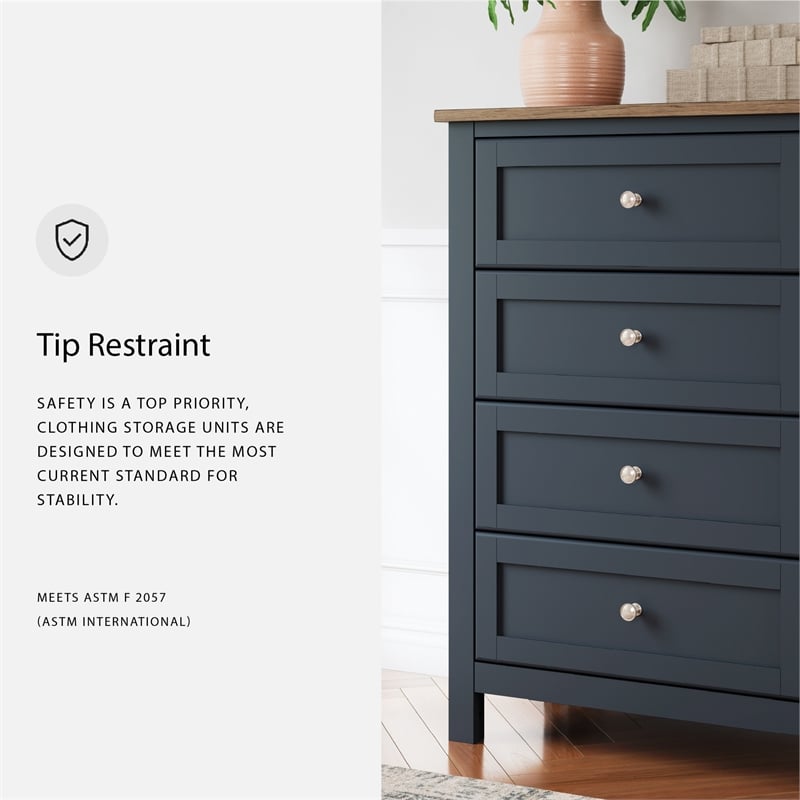 Ashley Furniture Landocken Solid Wood 4-Drawers Bedroom Chest in Dark Slate Blue