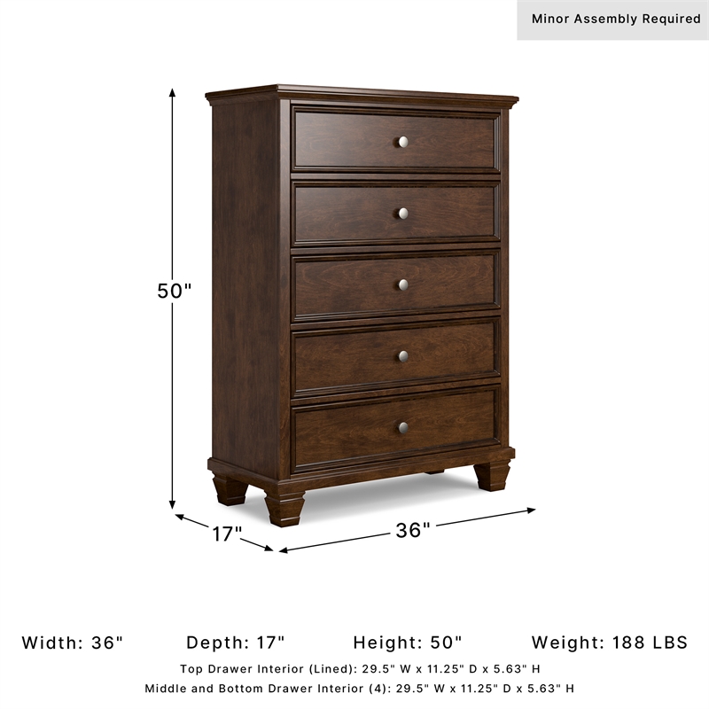Ashley Furniture Danabrin Solid Wood 5-Drawers Bedroom Chest in Brownish Cherry