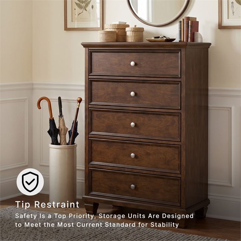 Ashley Furniture Danabrin Solid Wood 5-Drawers Bedroom Chest in Brownish Cherry