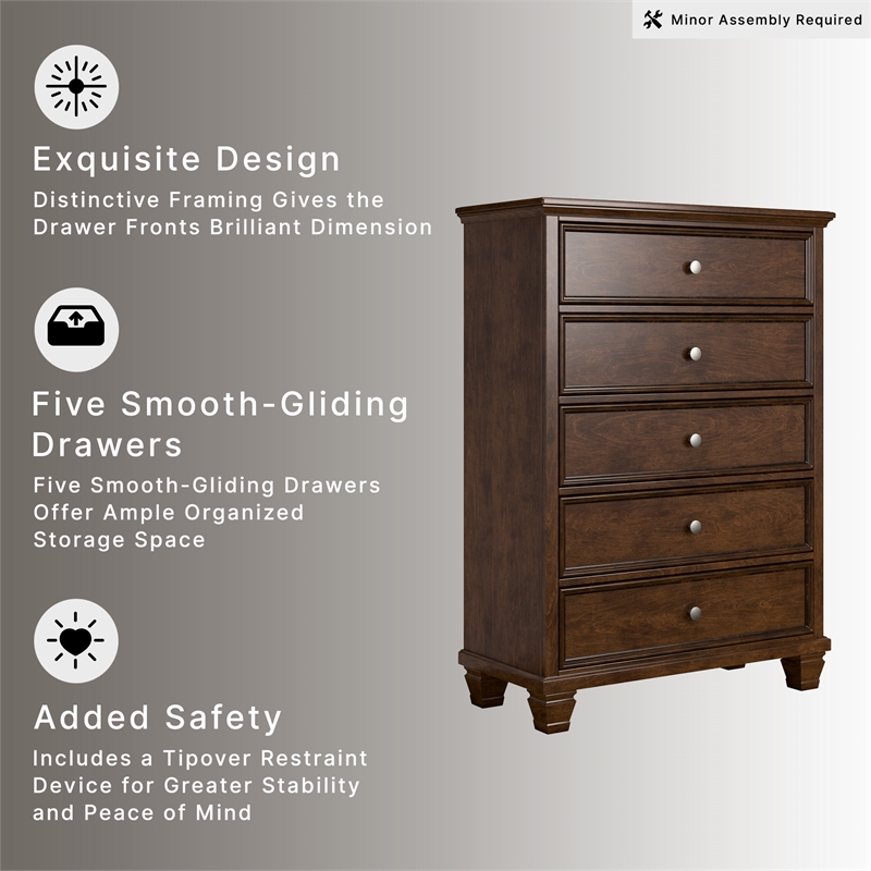 Ashley Furniture Danabrin Solid Wood 5-Drawers Bedroom Chest in Brownish Cherry