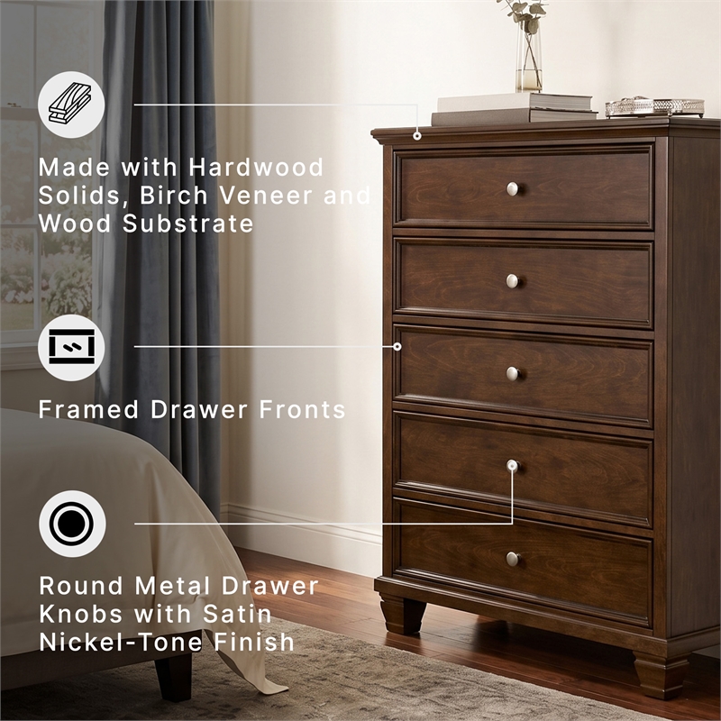 Ashley Furniture Danabrin Solid Wood 5-Drawers Bedroom Chest in Brownish Cherry