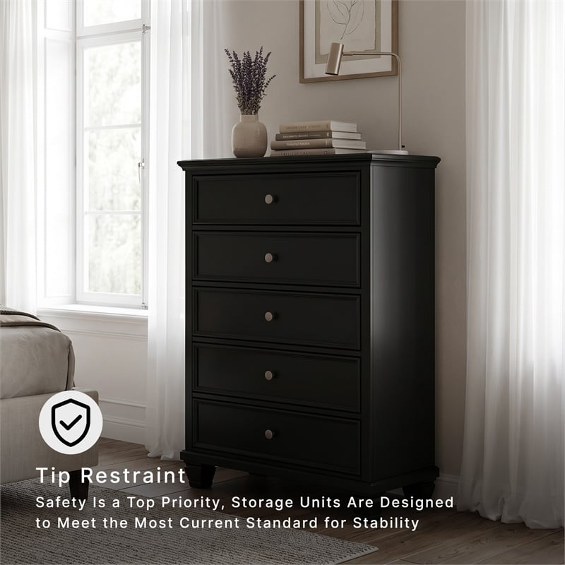 Ashley Furniture Lanolee Solid Wood 5-Drawers Bedroom Chest in Black