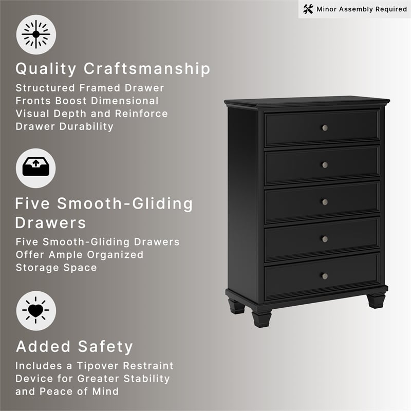 Ashley Furniture Lanolee Solid Wood 5-Drawers Bedroom Chest in Black