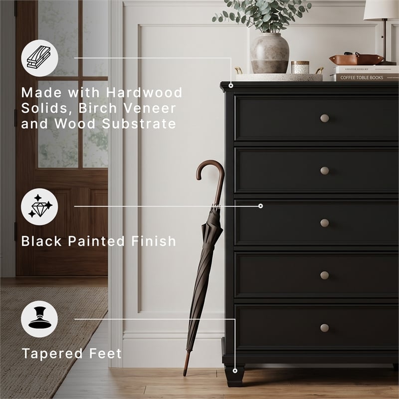 Ashley Furniture Lanolee Solid Wood 5-Drawers Bedroom Chest in Black