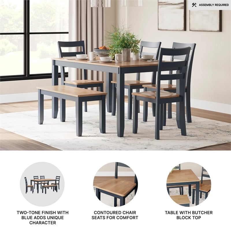 Signature Design by Ashley Gesthaven Natural & Blue Dining Table Set - Set of 6