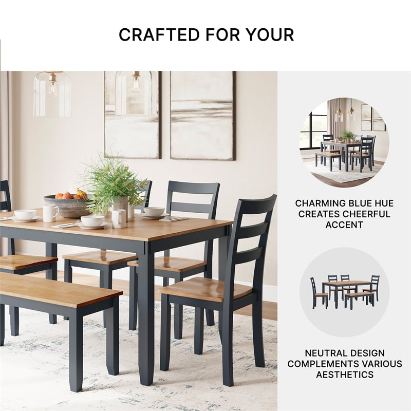 Signature Design by Ashley Gesthaven Natural & Blue Dining Table Set - Set of 6