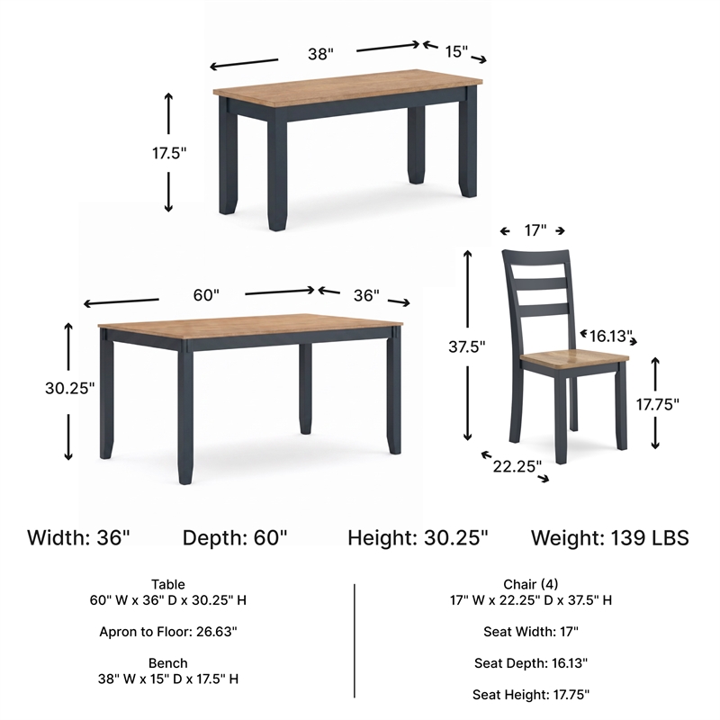 Signature Design by Ashley Gesthaven Natural & Blue Dining Table Set - Set of 6