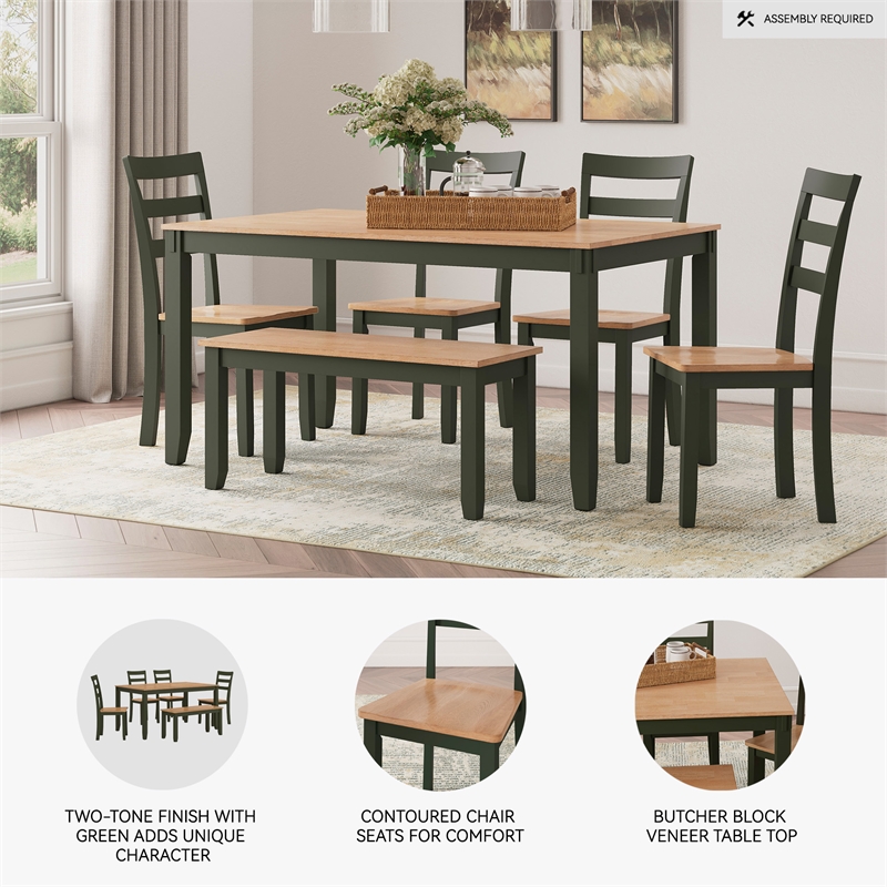 Signature Design by Ashley Gesthaven Natural & Green Dining Table Set - Set of 6