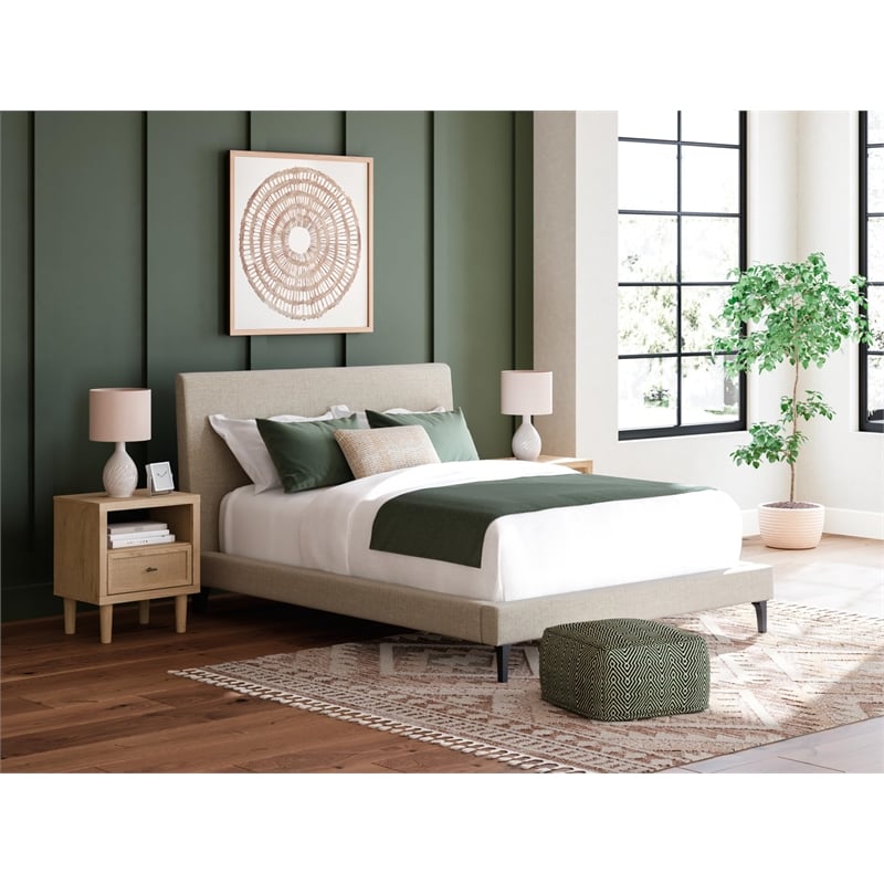 Ashley Furniture Cielden Beige Queen Upholstered Bed with Roll Slats