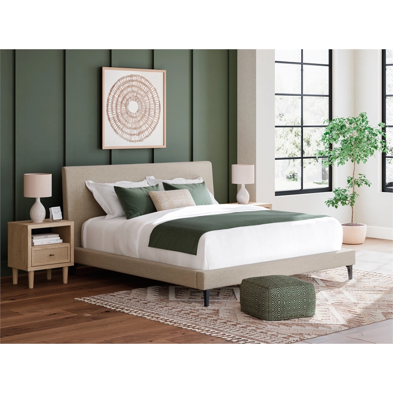 Ashley Furniture Cielden Beige California King Upholstered Bed with Roll Slats