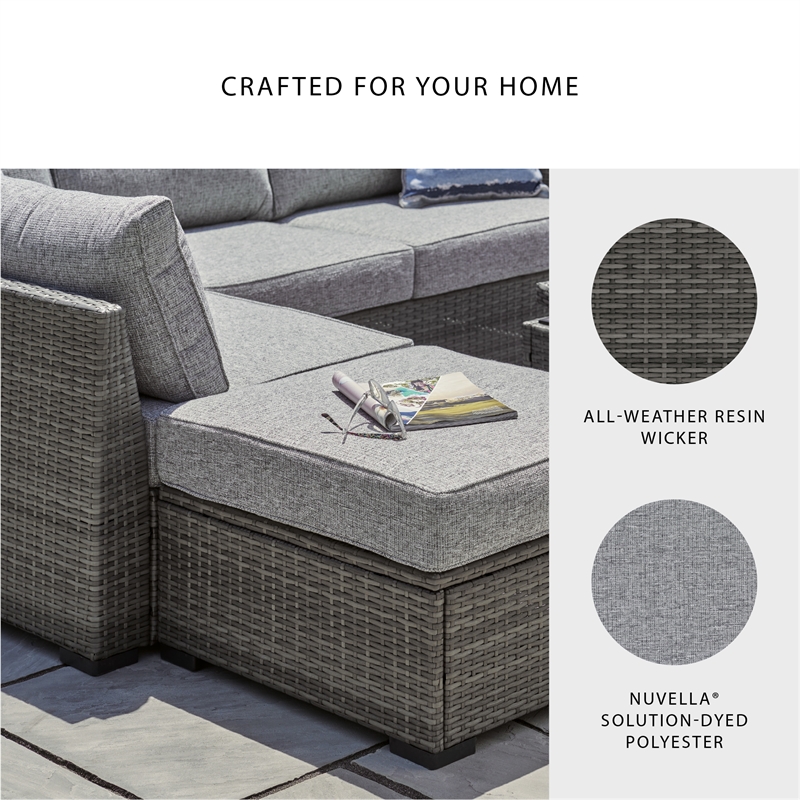 Ashley Furniture Petal Road Gray Outdoor Sectional/Ottoman/Table Set - Set of 4