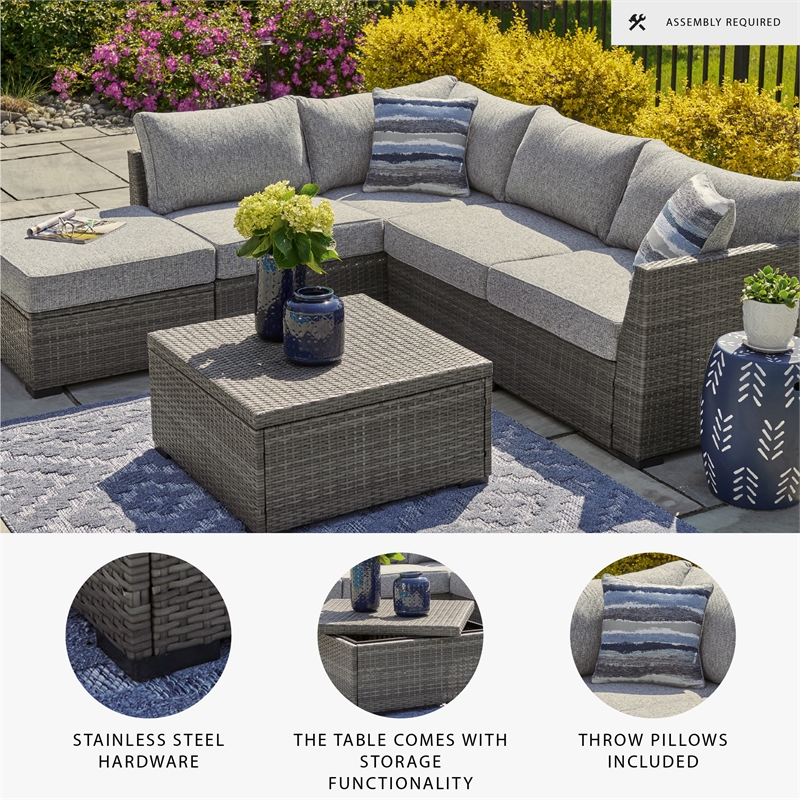 Ashley Furniture Petal Road Gray Outdoor Sectional/Ottoman/Table Set - Set of 4