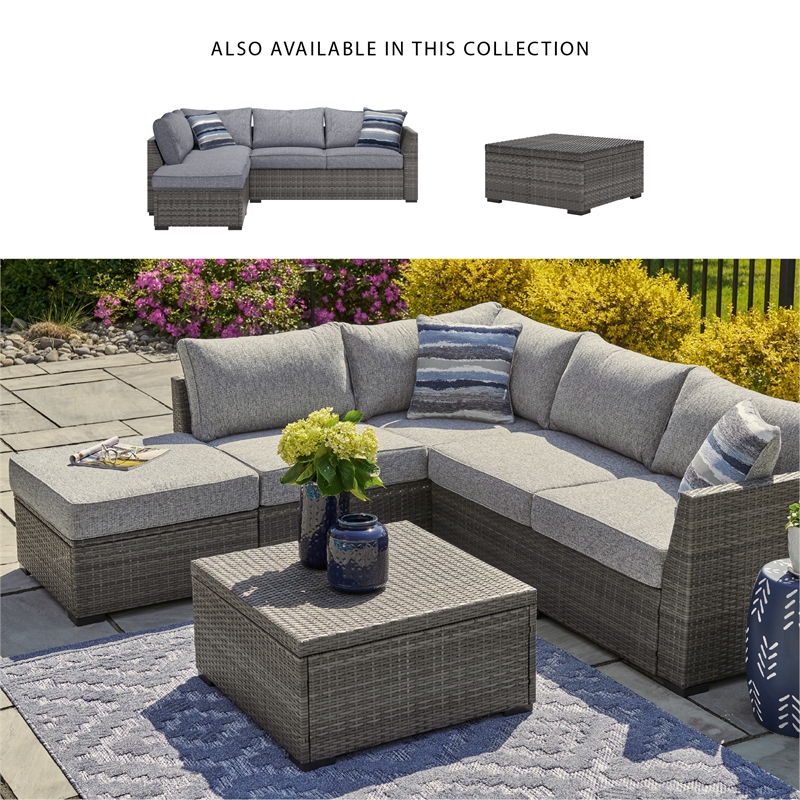 Ashley Furniture Petal Road Gray Outdoor Sectional/Ottoman/Table Set - Set of 4