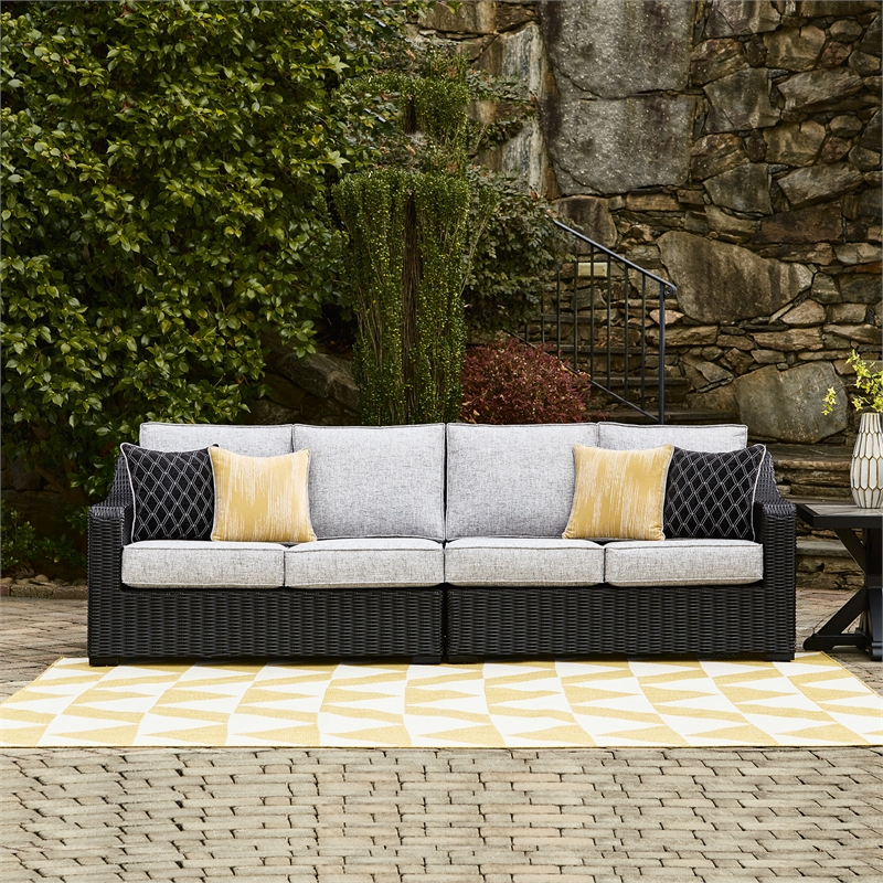 Ashley Furniture Beachcroft Black & Gray 2-Piece Outdoor Loveseat with Cushion