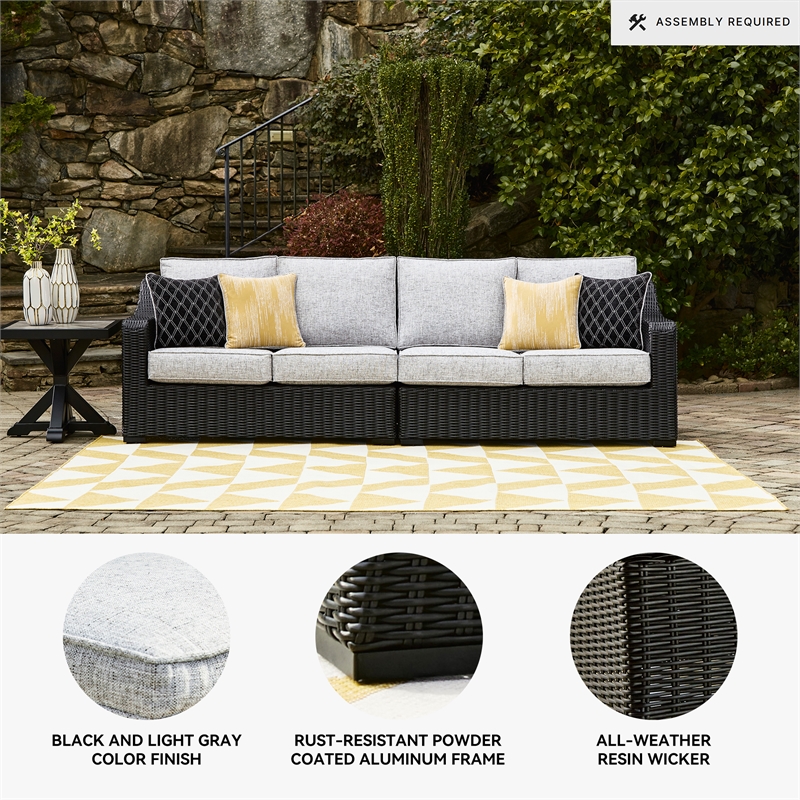 Ashley Furniture Beachcroft Black & Gray 2-Piece Outdoor Loveseat with Cushion