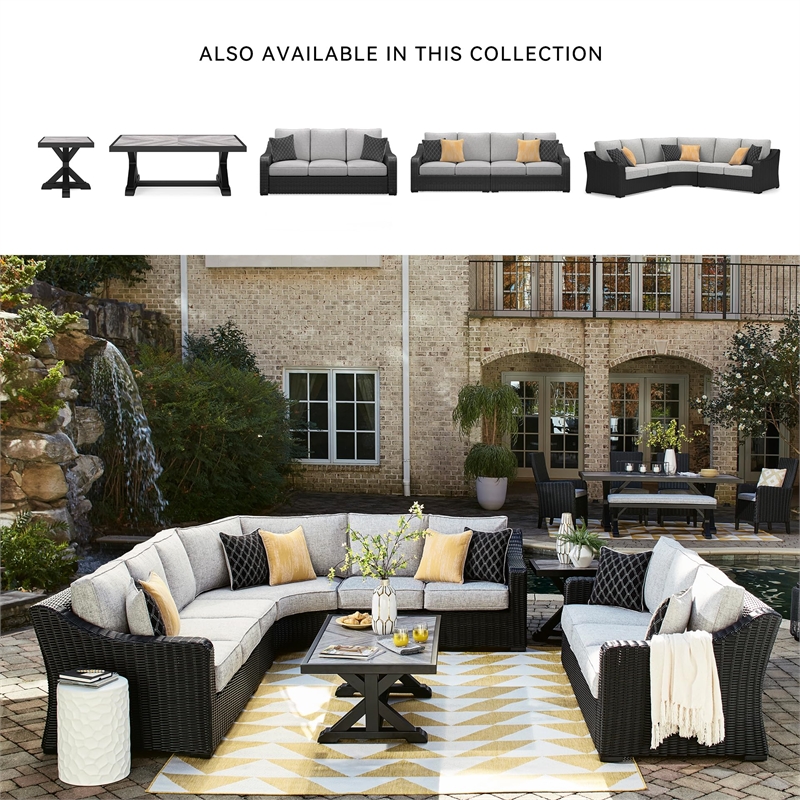 Ashley Furniture Beachcroft Black & Gray 2-Piece Outdoor Loveseat with Cushion