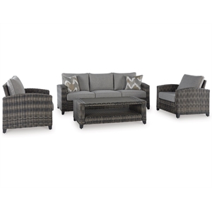 Signature Design by Ashley Oasis Court Gray Outdoor Sofa/Chairs/Table Set of 4