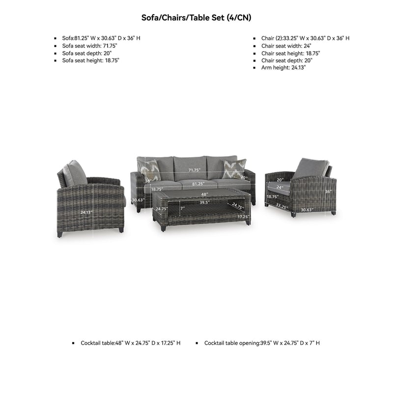 Signature Design by Ashley Oasis Court Gray Outdoor Sofa/Chairs/Table Set of 4