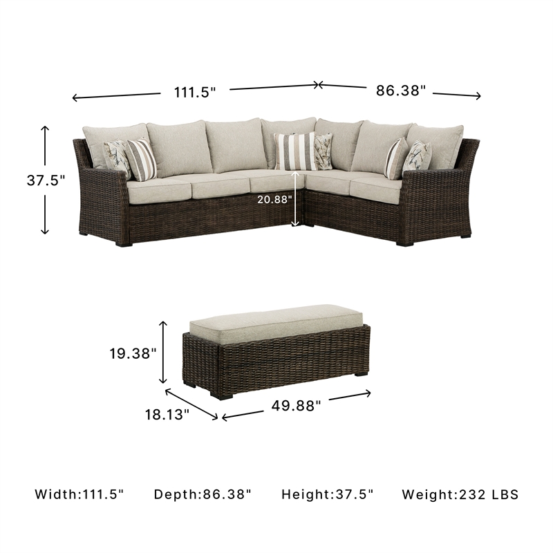 Signature Design by Ashley Brook Ranch Brown Outdoor Sectional - Set of 3