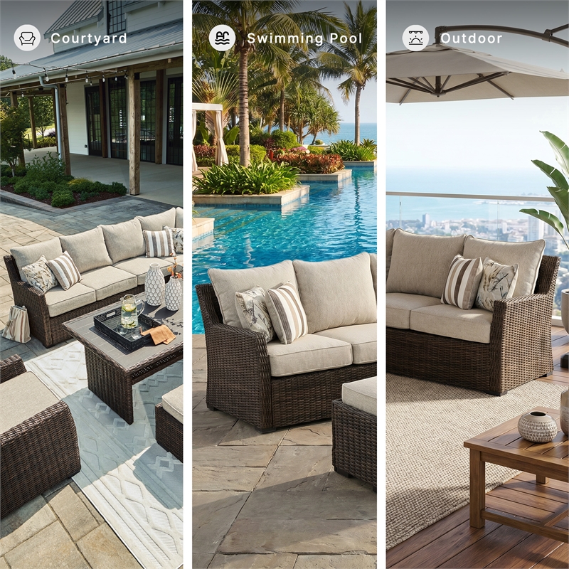 Signature Design by Ashley Brook Ranch Brown Outdoor Sectional - Set of 3