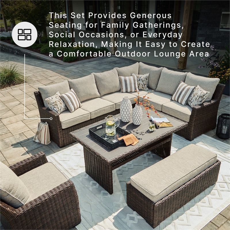 Signature Design by Ashley Brook Ranch Brown Outdoor Sectional - Set of 3