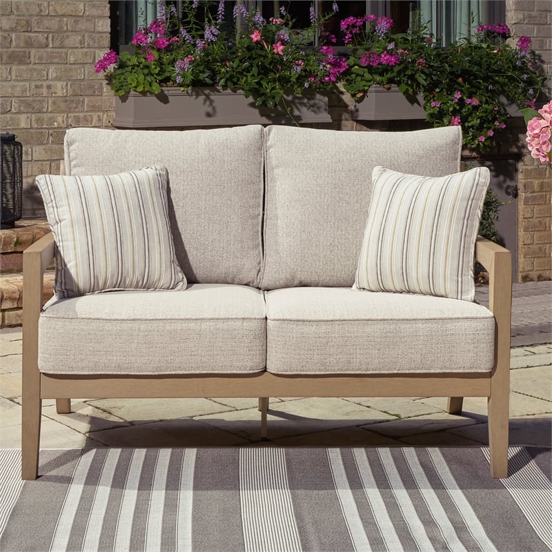 Signature Design by Ashley Hallow Creek Driftwood Outdoor Loveseat with Cushion