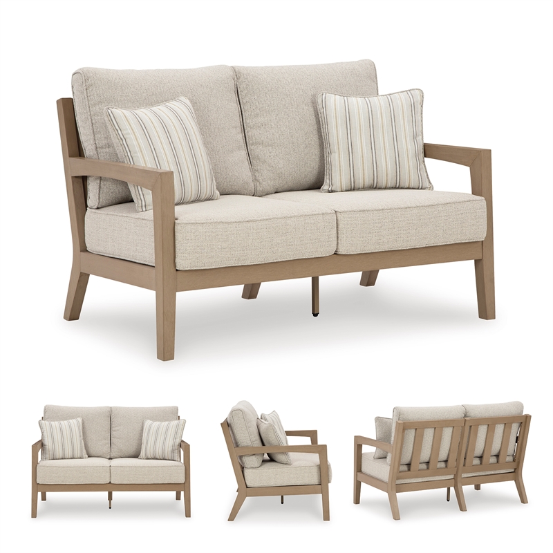 Signature Design by Ashley Hallow Creek Driftwood Outdoor Loveseat with Cushion