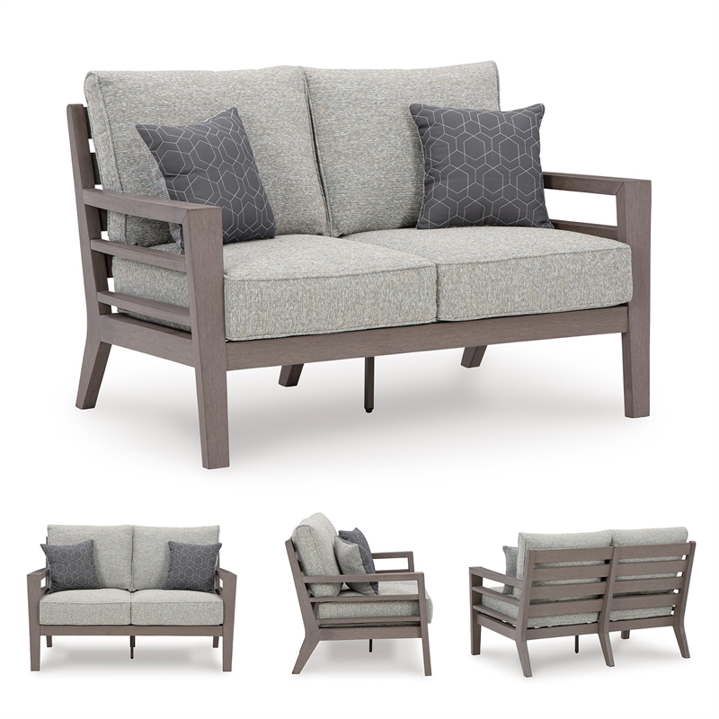 Ashley Furniture Hillside Barn Gray & Brown Outdoor Loveseat with Cushion