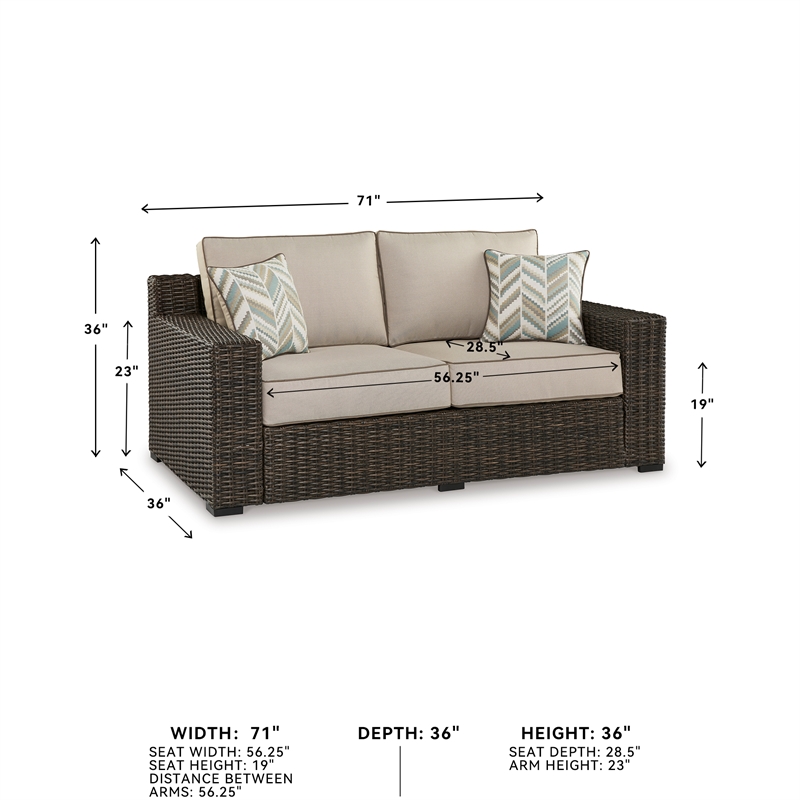 Signature Design by Ashley Coastline Bay Brown Outdoor Loveseat with Cushion