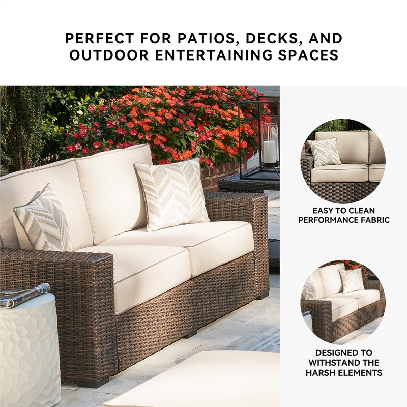 Signature Design by Ashley Coastline Bay Brown Outdoor Loveseat with Cushion