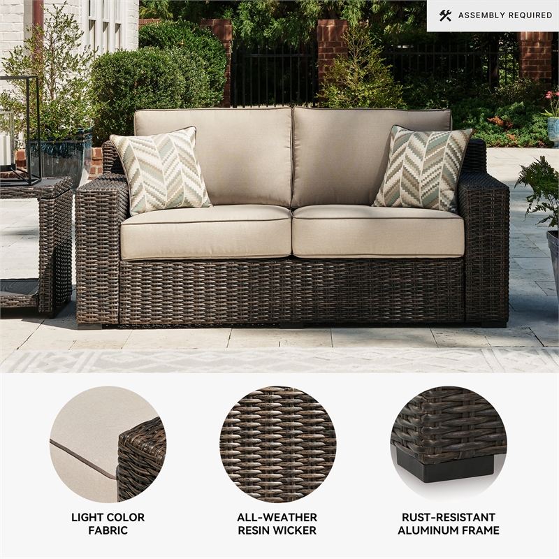 Signature Design by Ashley Coastline Bay Brown Outdoor Loveseat with Cushion